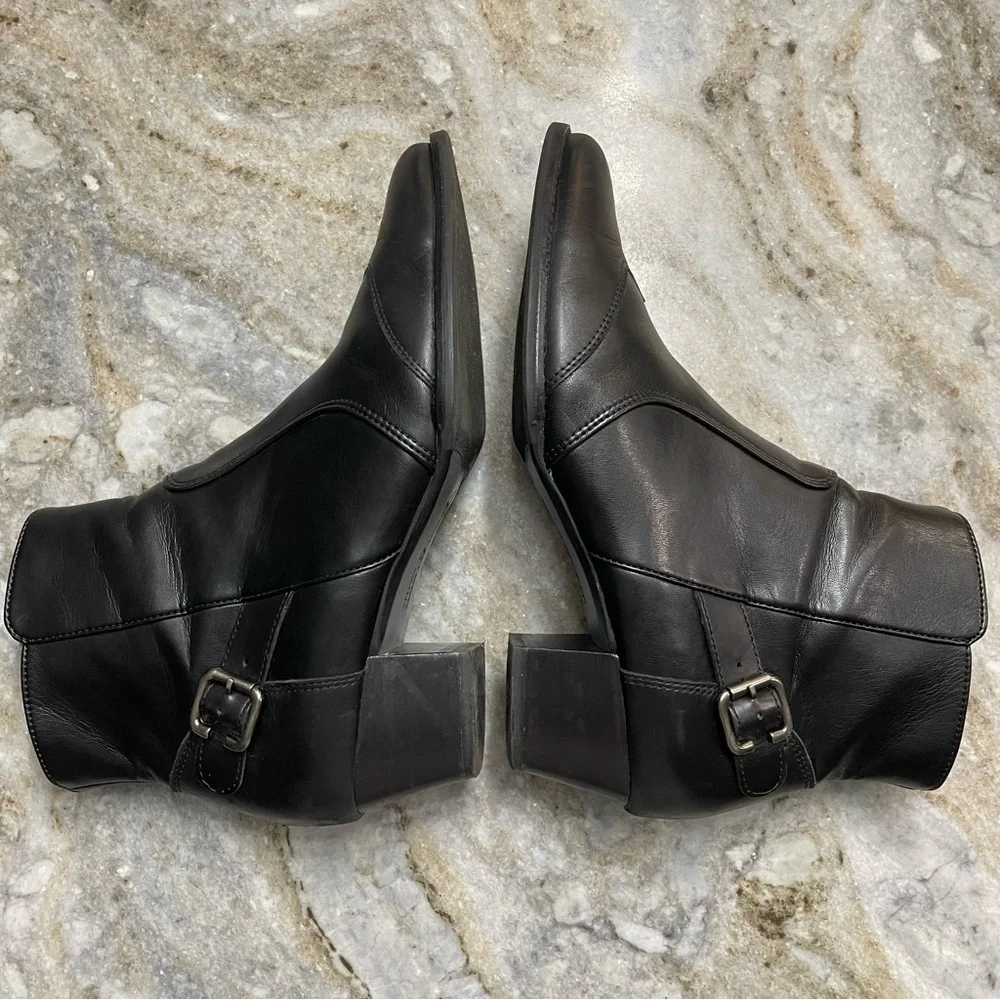Paul Green Black Leather Boots Pointed Toe 2 inch heel